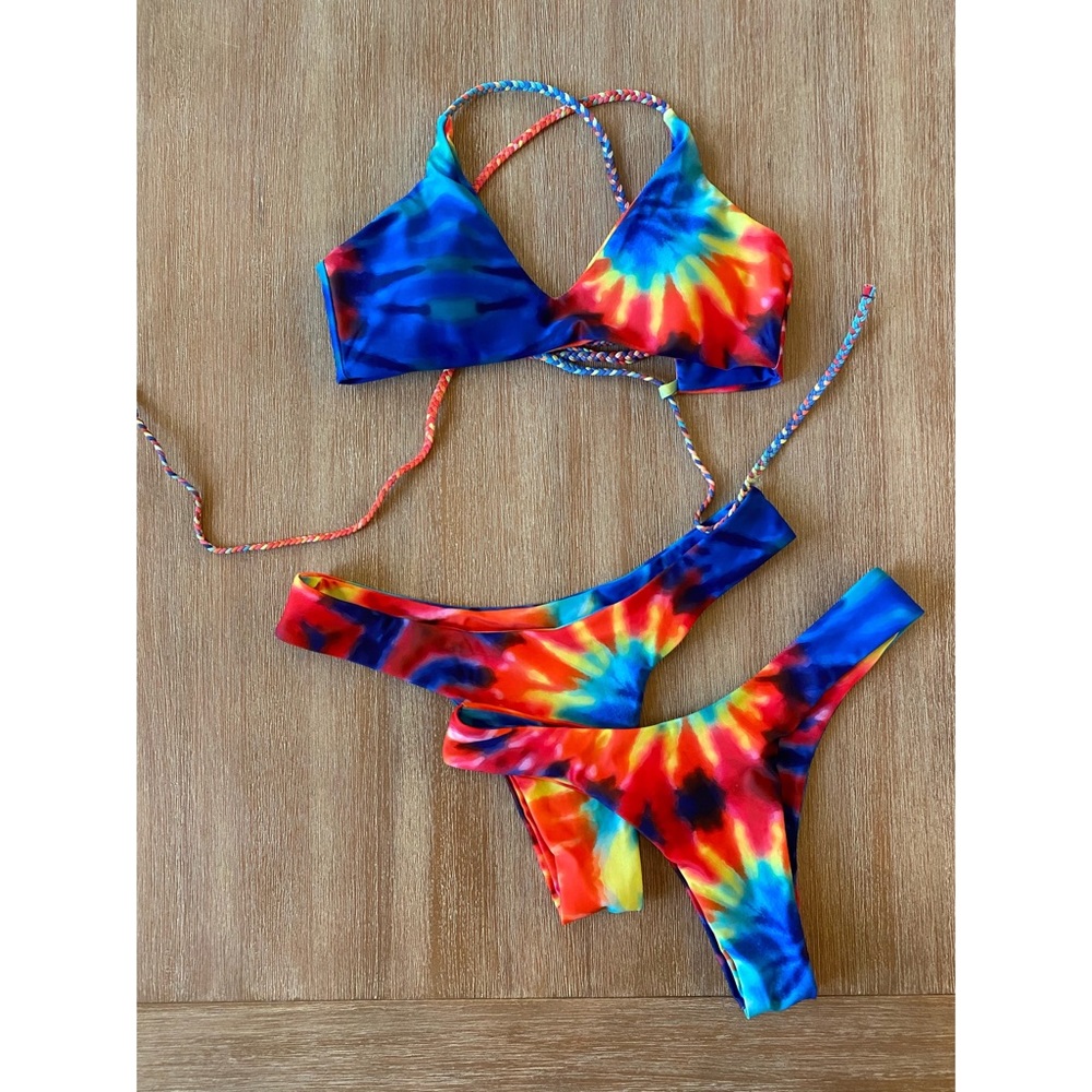 Tie-dye! Zaful Bikini M top and 2 bottoms S&M